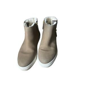 J Slides Brown Leather Flece Lined High Tops Sz 7.5